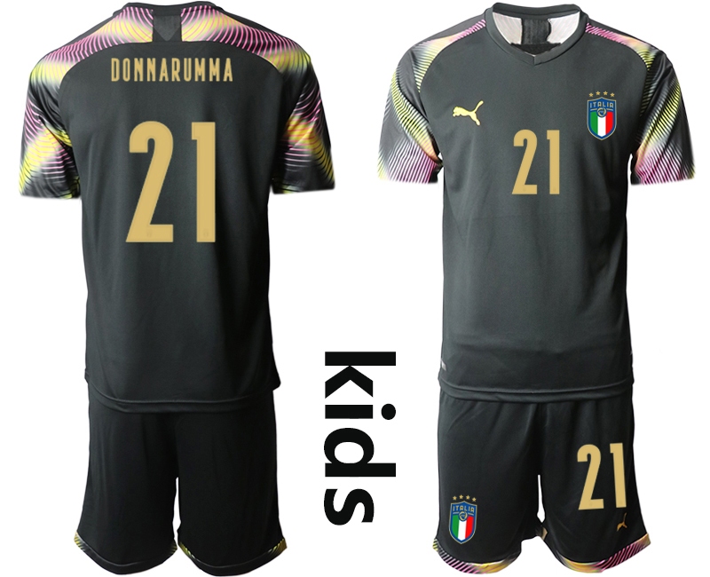 Youth 2021 European Cup Italy black goalkeeper #21 Soccer Jersey